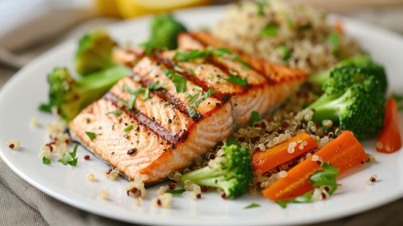 Salmon with Quinoa and Steamed Vegetables